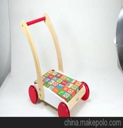 厂家直销 元智品牌 冲印积木学步车 红 木制拖拉积木玩具批发 积木